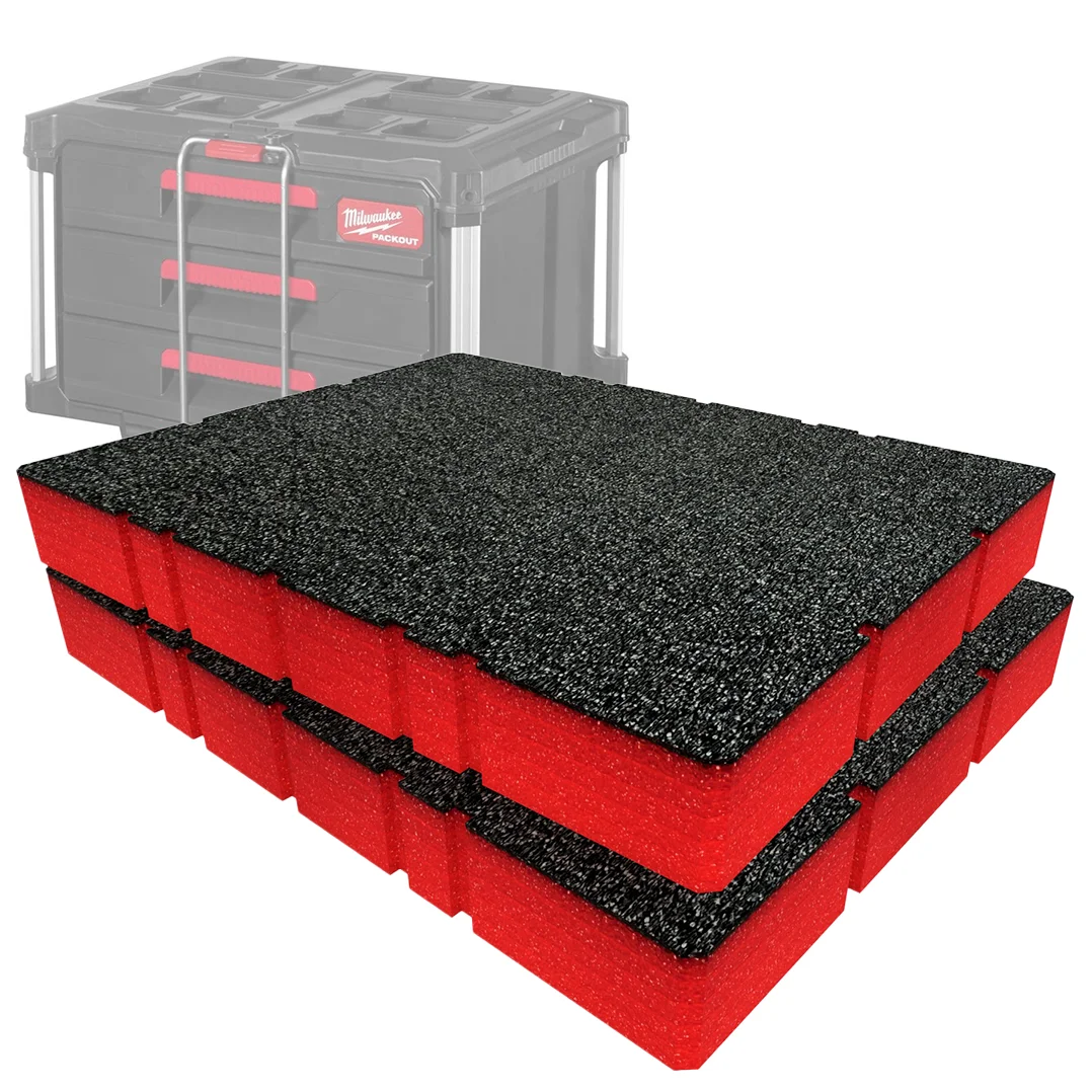 Foam Packout 48-22-8443, khay foam insert PE cắt vừa khít từng ngăn kéo Milwaukee Packout 3-Drawer